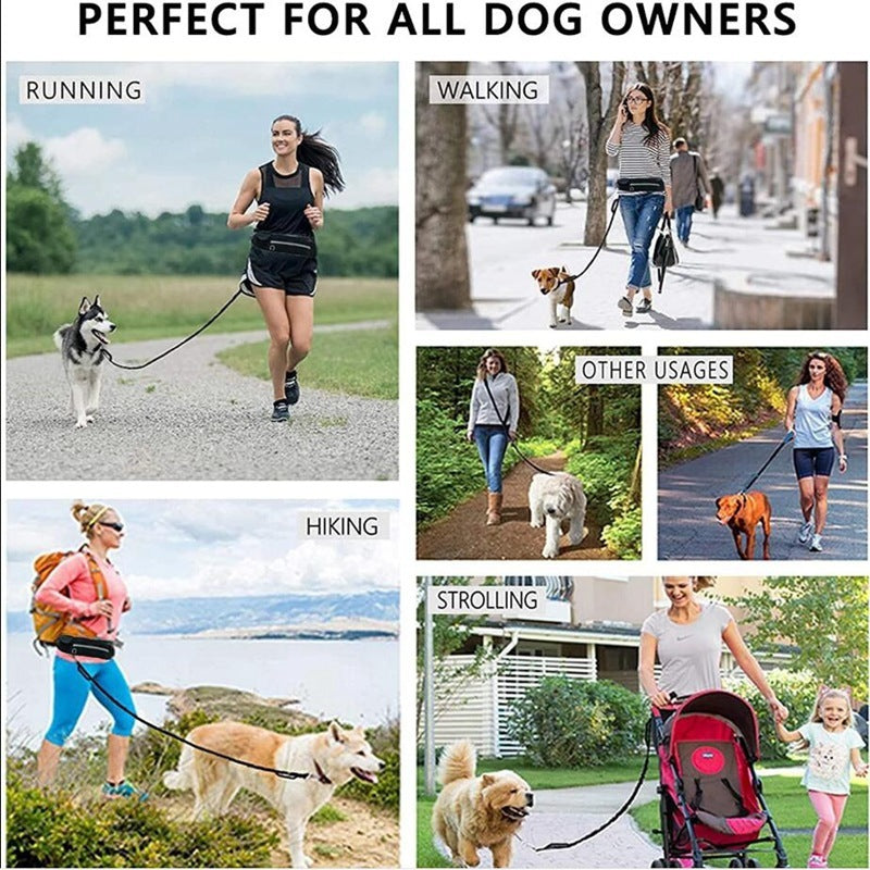 Hands-Free Dog Leash & Walking Belt – Shock-Absorbing Bungee with Phone Pocket & Water Bottle Holde