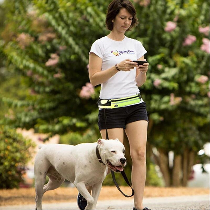 Hands-Free Dog Leash & Walking Belt – Shock-Absorbing Bungee with Phone Pocket & Water Bottle Holde