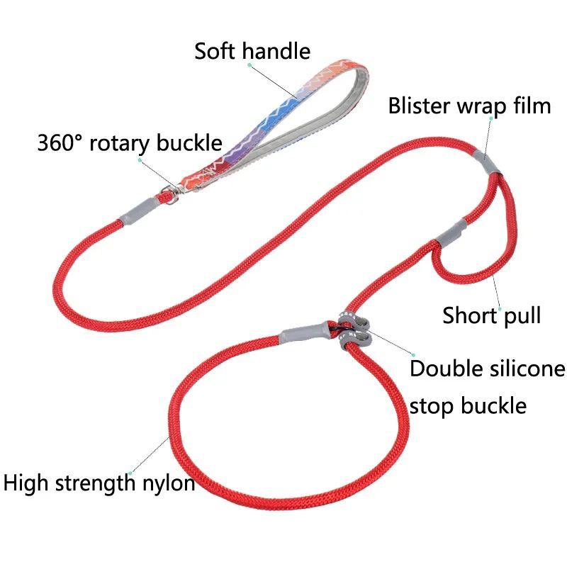 Dog Training Leash – 1.4m Nylon No-Pull Slip Chain with Double Handle for Small Dogs & Puppies”