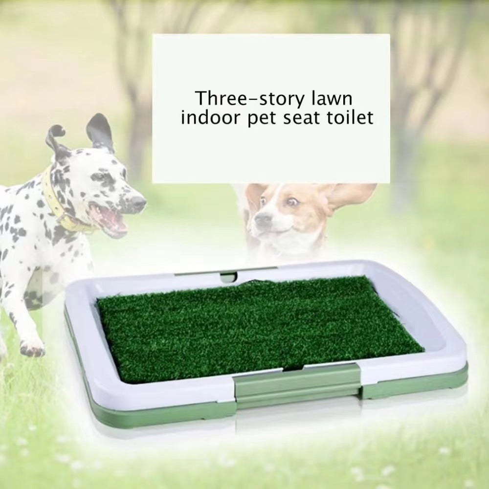 Dog Potty Trainer – Indoor Puppy Grass Patch Toilet with Three-Layer Tray
